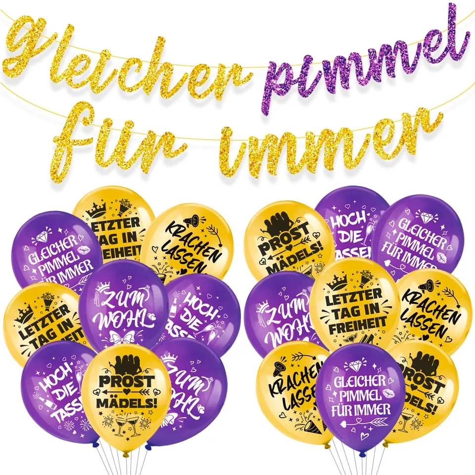 howaf-gleicher-pimmel-f-r-immer-jga-set-banner-luftballons-lila-gold image 1