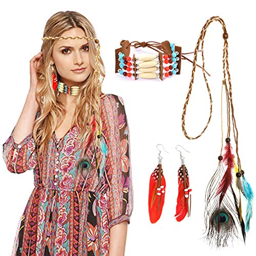howaf-indianer-stirnband-federn-kopfschmuck-boho-set-mit-kette image 7