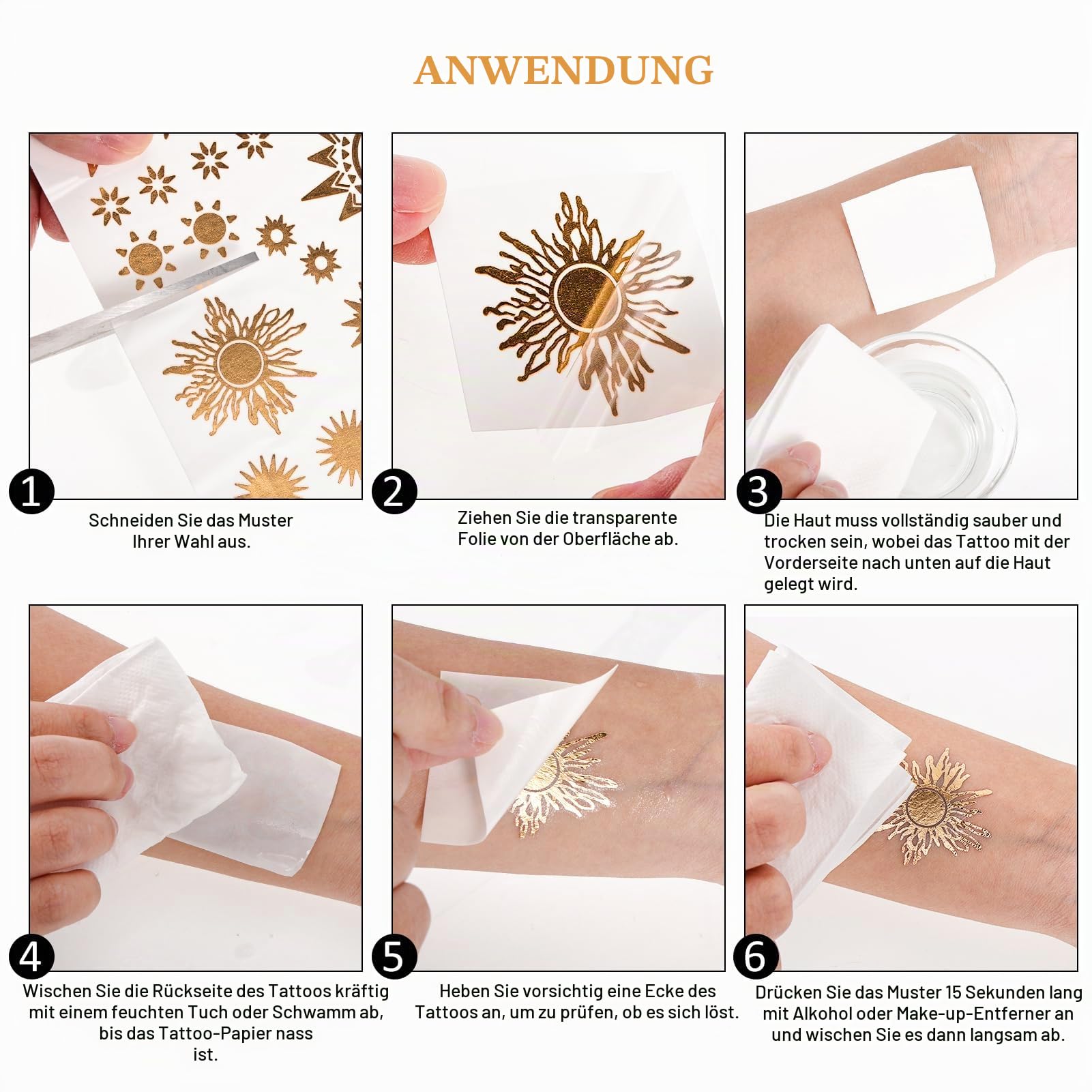 howaf-temporary-tattoos-gold-klebetattoos-9-blatt-metallic image 7