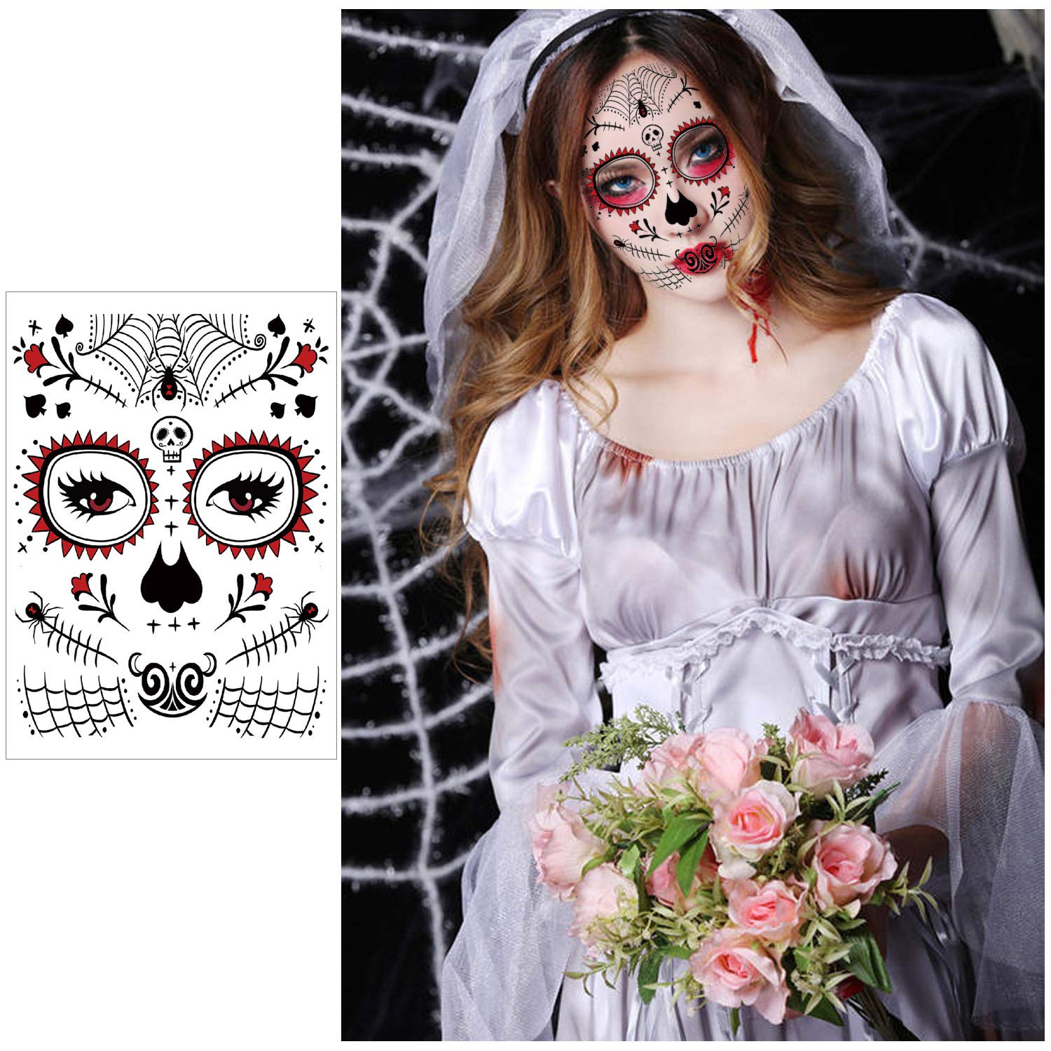 howaf-temporary-tattoos-halloween-gesicht-totenkopf-10-st-ck image 5