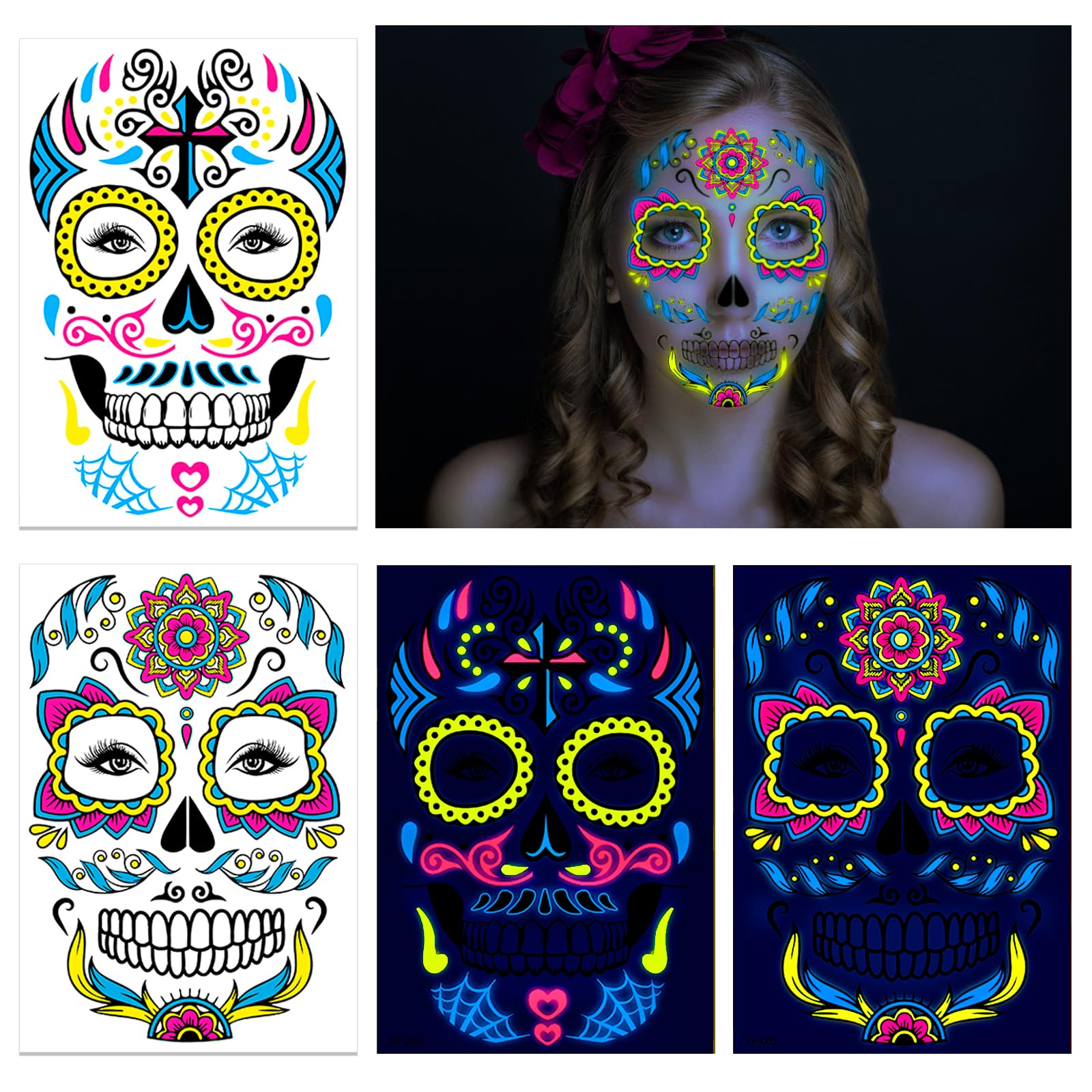 howaf-temporary-tattoos-halloween-gesicht-neon-8-blatt image 4