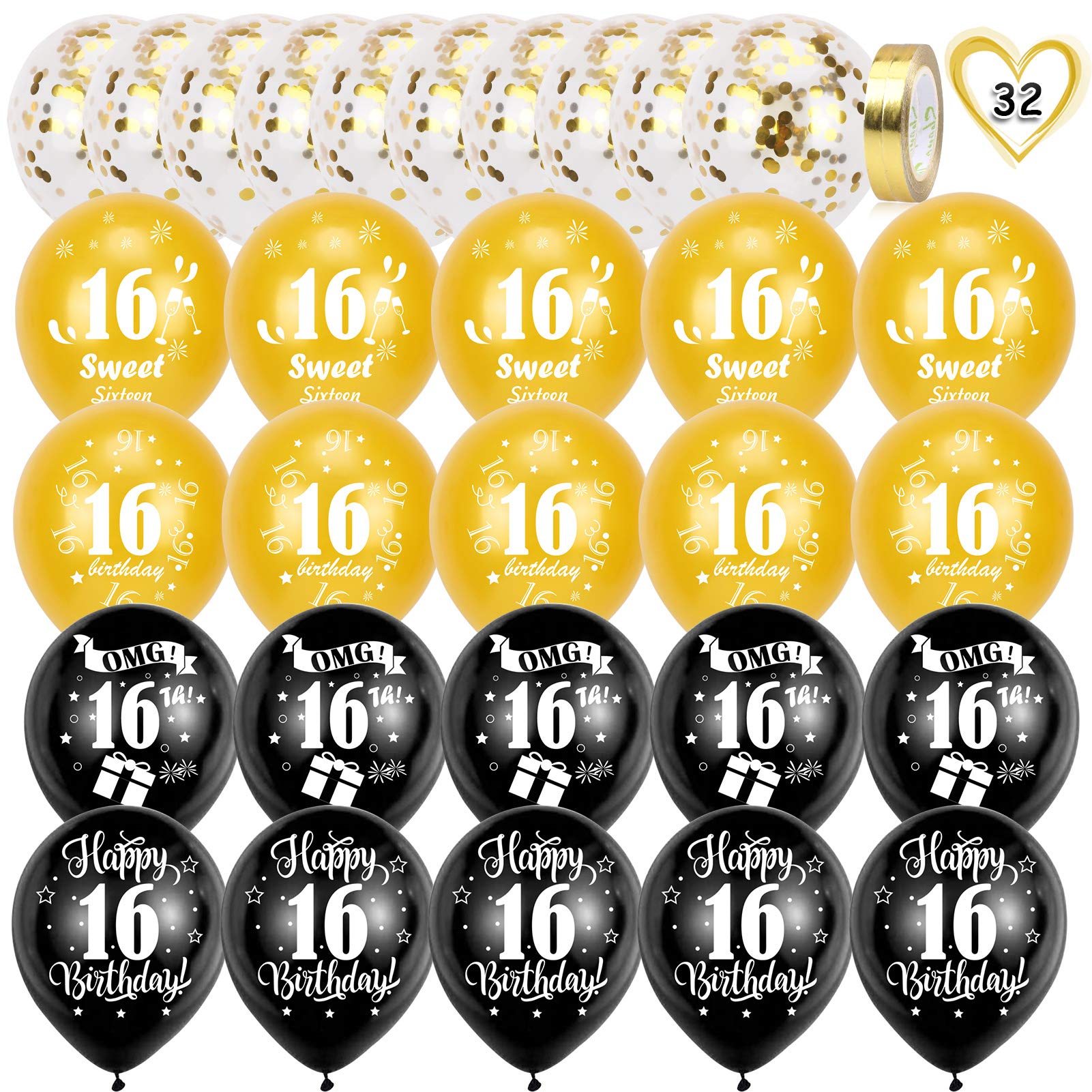 howaf-16-geburtstag-luftballons-30-st-ck-schwarz-gold image 2