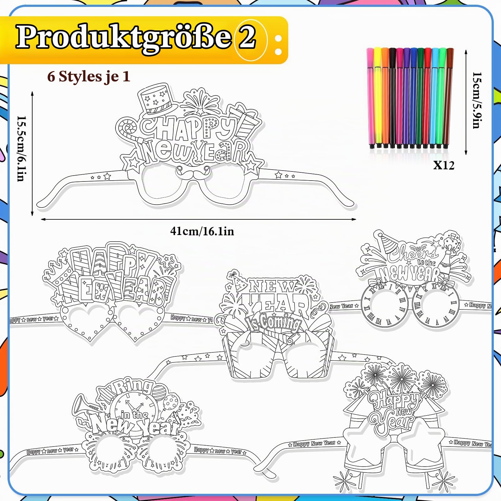 howaf-silvester-deko-zum-ausmalen-huete-brille-set-a image 3