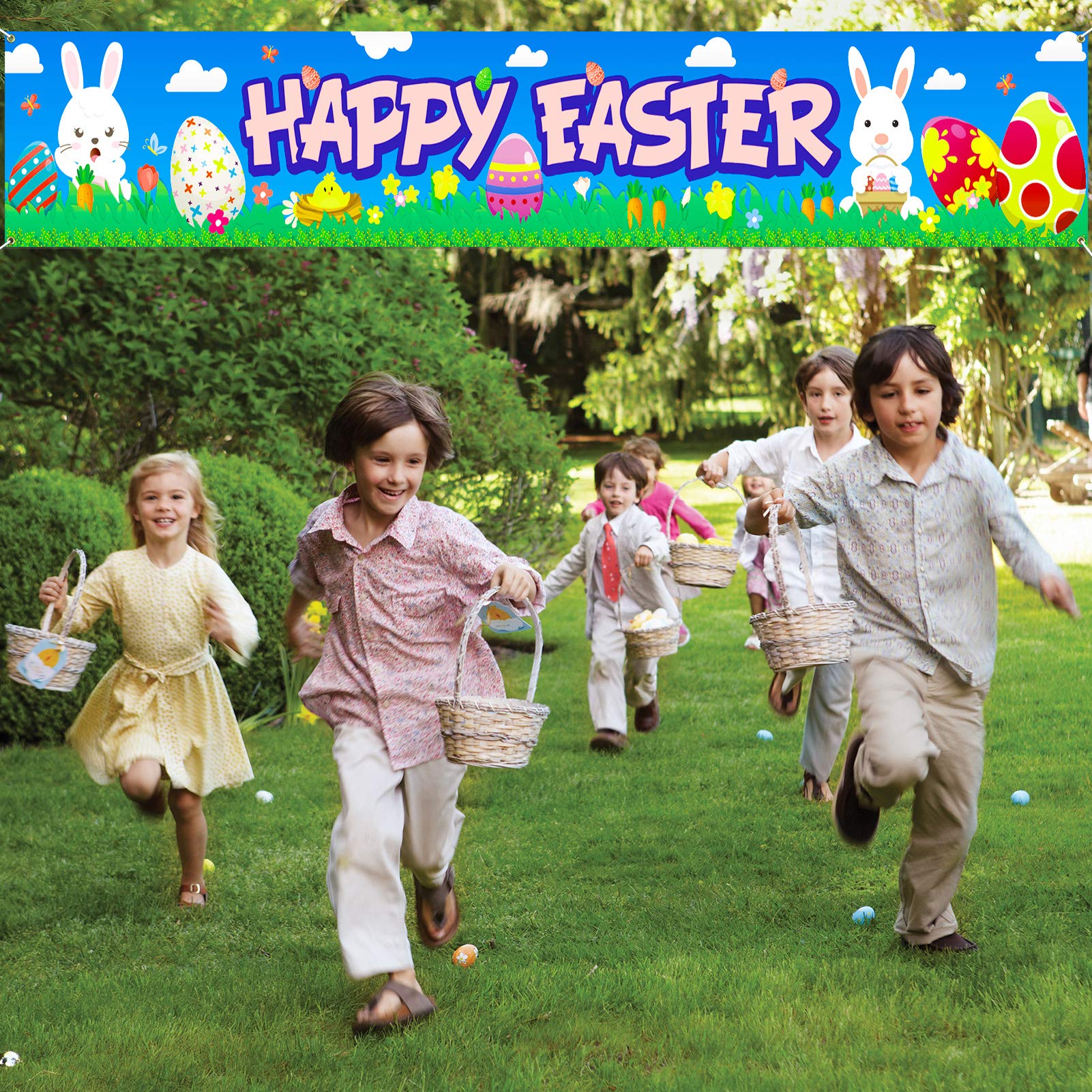 howaf-frohe-ostern-banner-stoff-180x30-cm-hase-osterei image 6