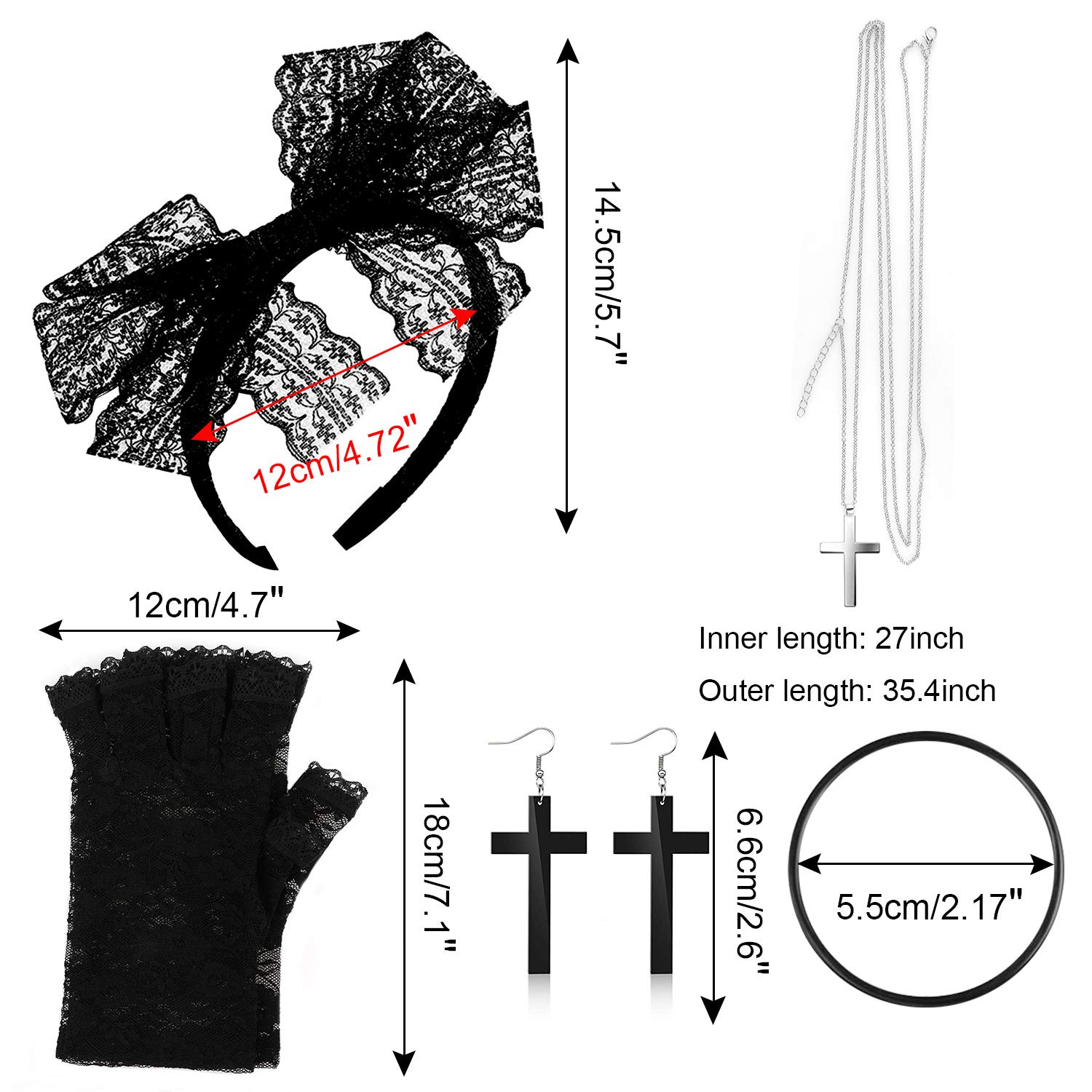 howaf-80er-accessoires-damen-set-schwarz-stirnband-handschuhe image 2