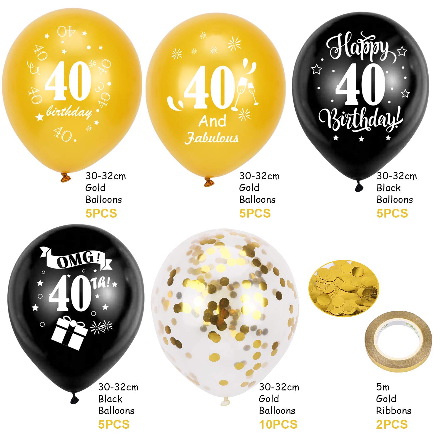 howaf-40-geburtstag-luftballons-set-schwarz-gold-30-teilig image 3