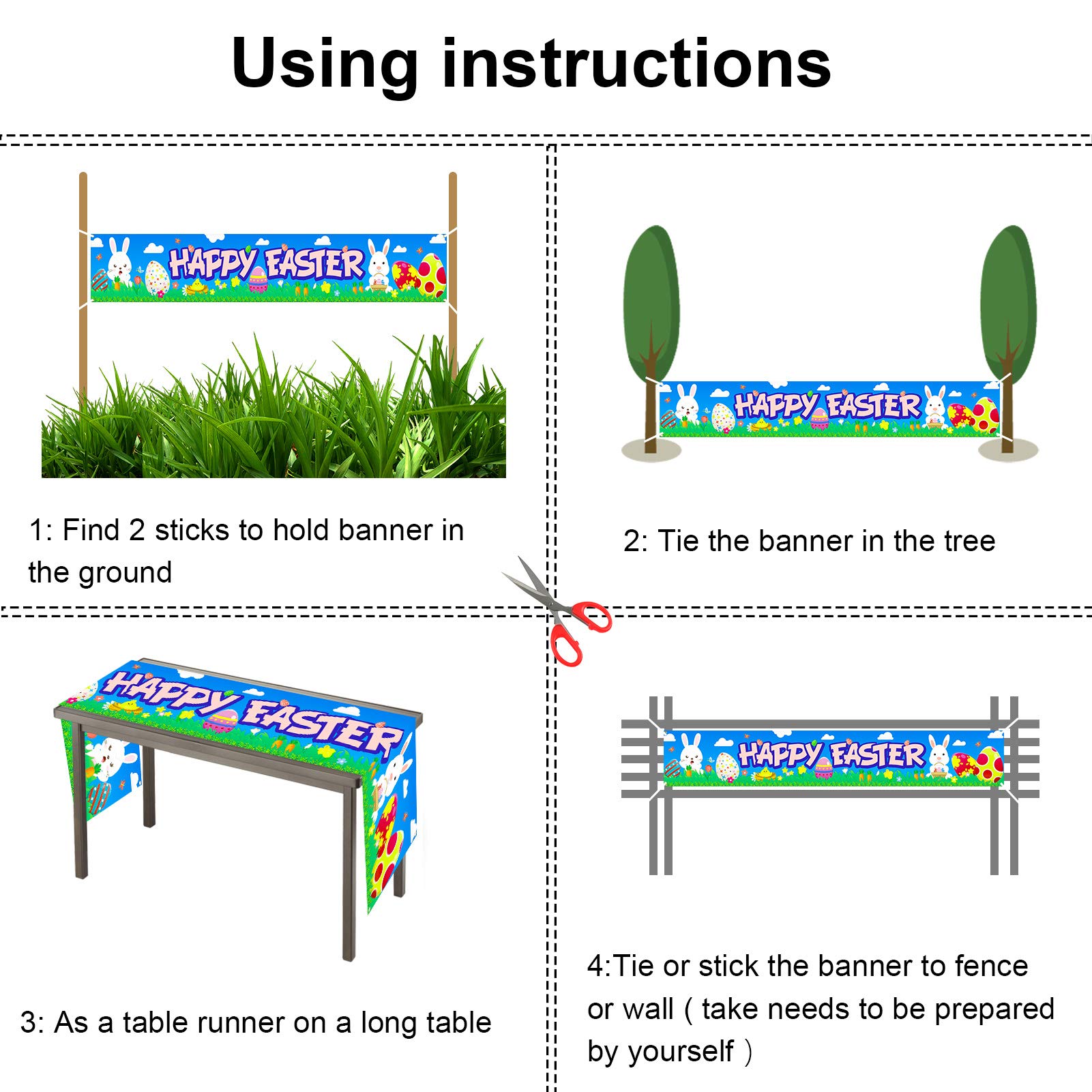 howaf-frohe-ostern-banner-stoff-180x30-cm-hase-osterei image 3