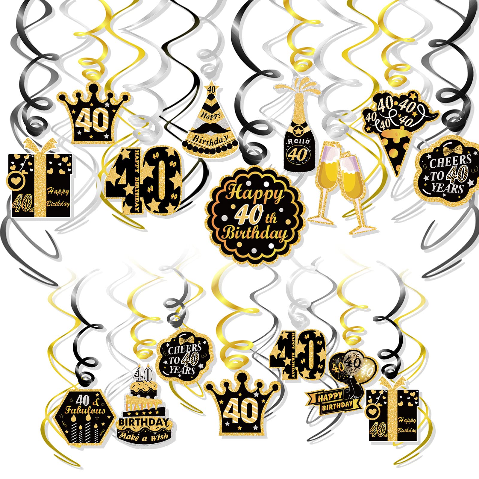 howaf-40-geburtstag-h-ngedeko-spiralen-schwarz-gold-30-st-ck image 1