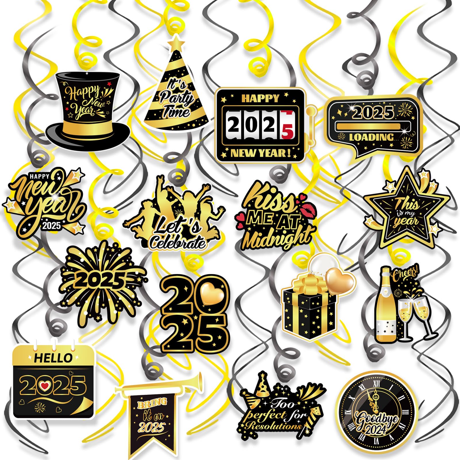 howaf-silvester-deko-2025-deckenh-nger-spiralen-schwarz-gold-30-st-ck image 1