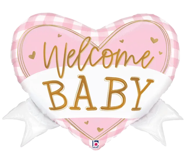 betallic-pink-gingham-baby-heart-banner-folienballon-28-rosa image 1