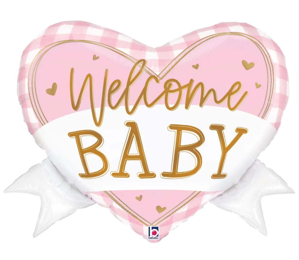 betallic-pink-gingham-baby-heart-banner-folienballon-28-rosa image 1