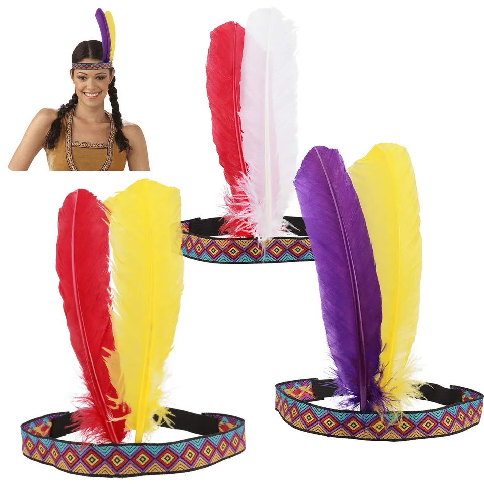 howaf-indianer-kopfschmuck-feder-stirnband-3er-pack-kost-m image 1