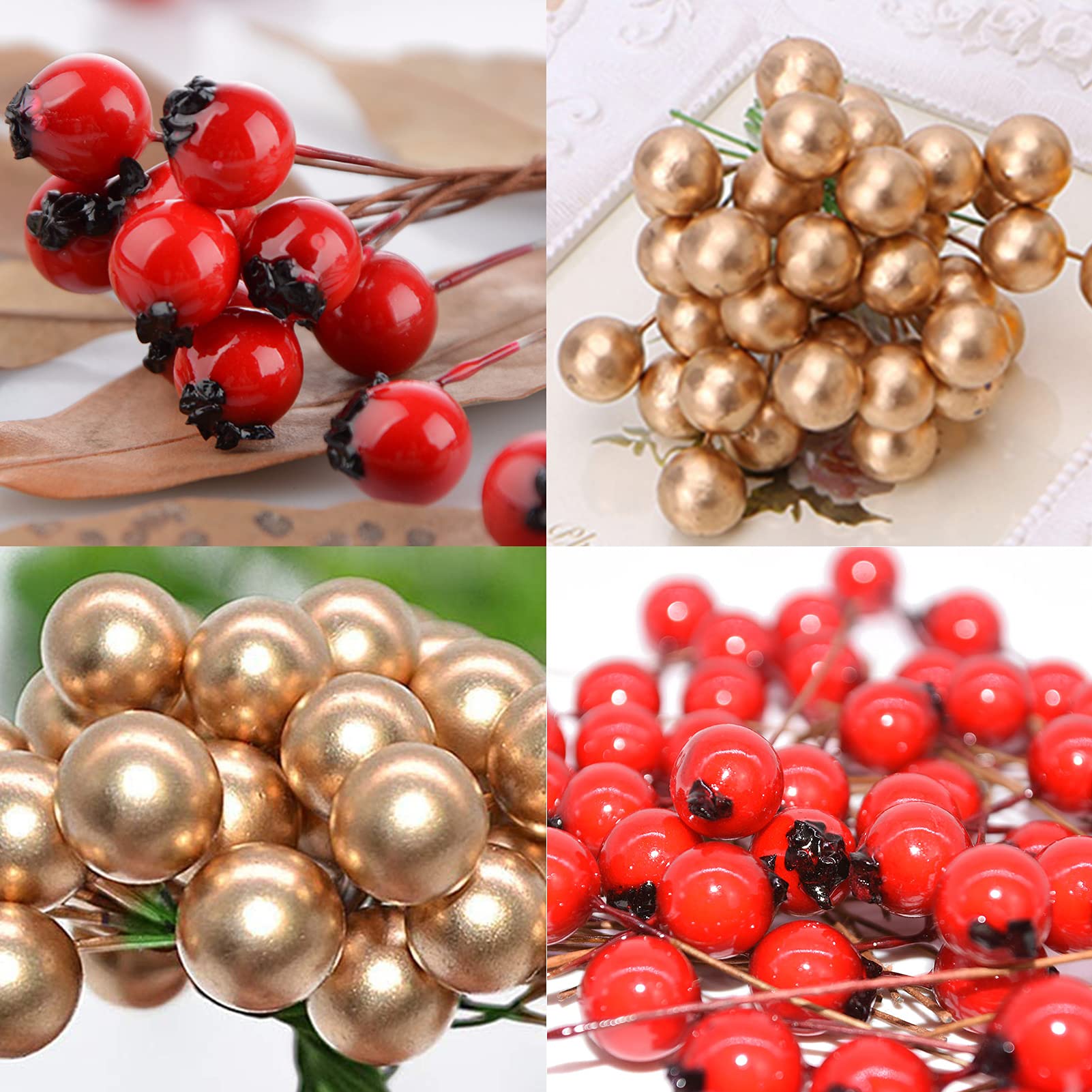 howaf-weihnachtsbeeren-deko-rot-gold-150-st-ck-k-nstlich image 4
