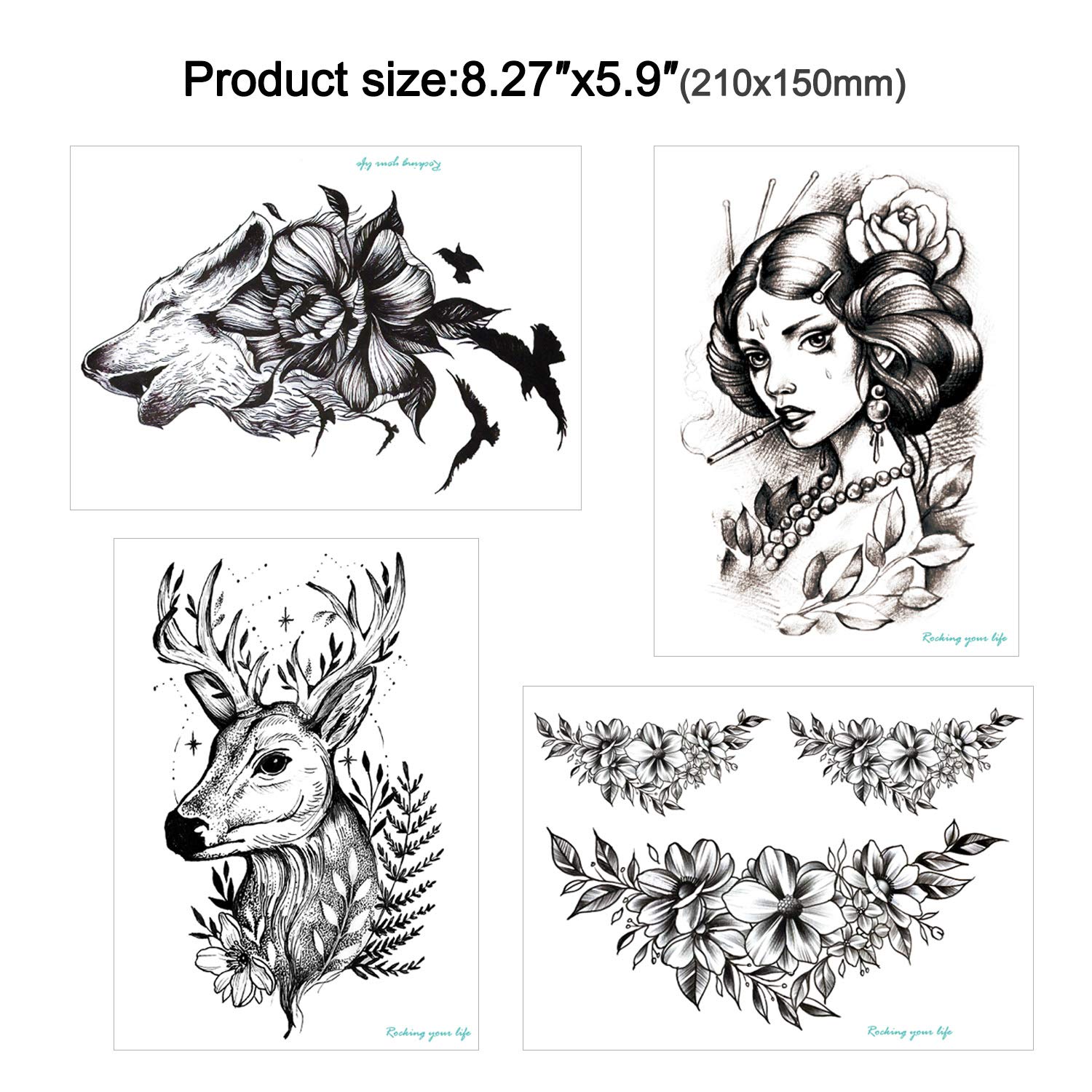howaf-tempor-re-tattoos-schwarz-tiere-10-bl-tter-wasserfest image 4