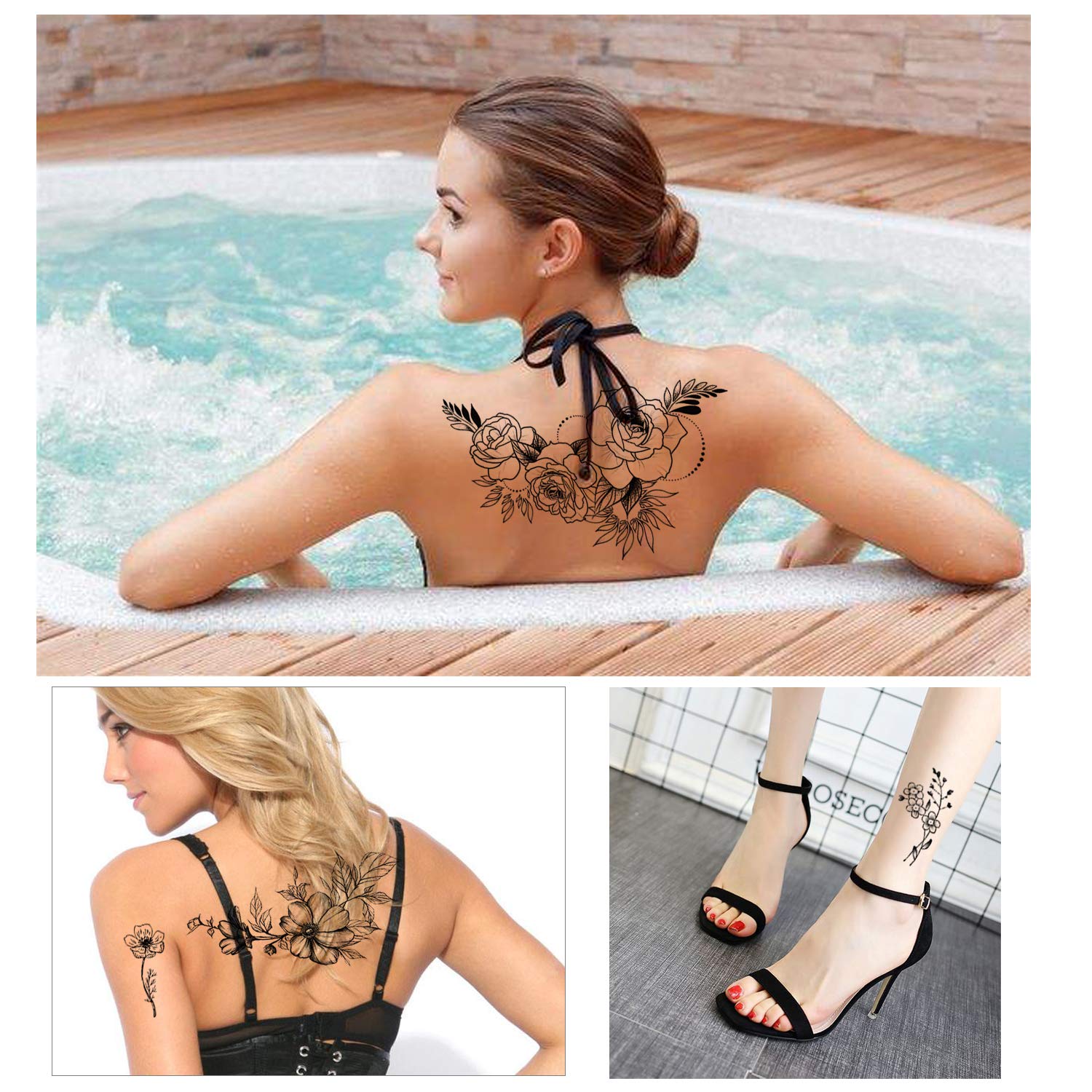 howaf-temporary-tattoos-schwarze-rose-10-blatt-wasserdicht image 5
