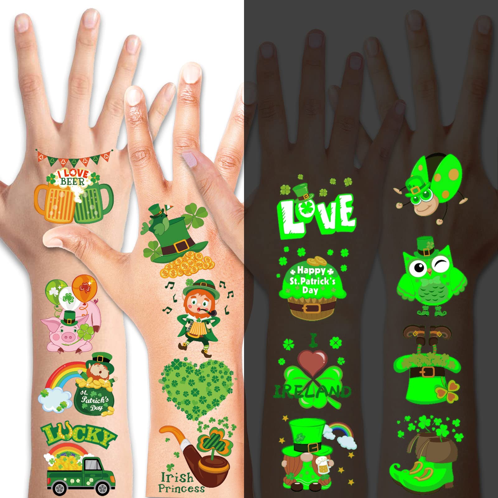 howaf-temporary-tattoos-klebetattoos-kleeblatt-leuchtend-96-st-ck image 3