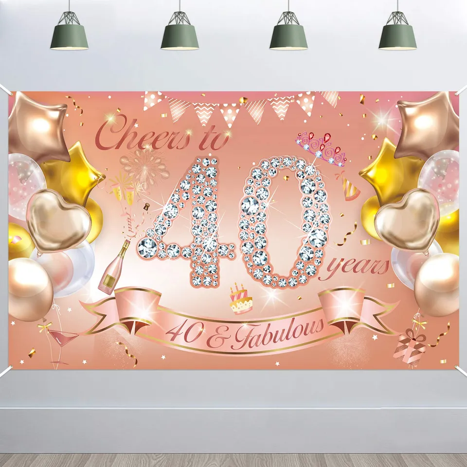 howaf-banner-40-geburtstag-frau-ros-gold-185x110-cm-stoff image 1