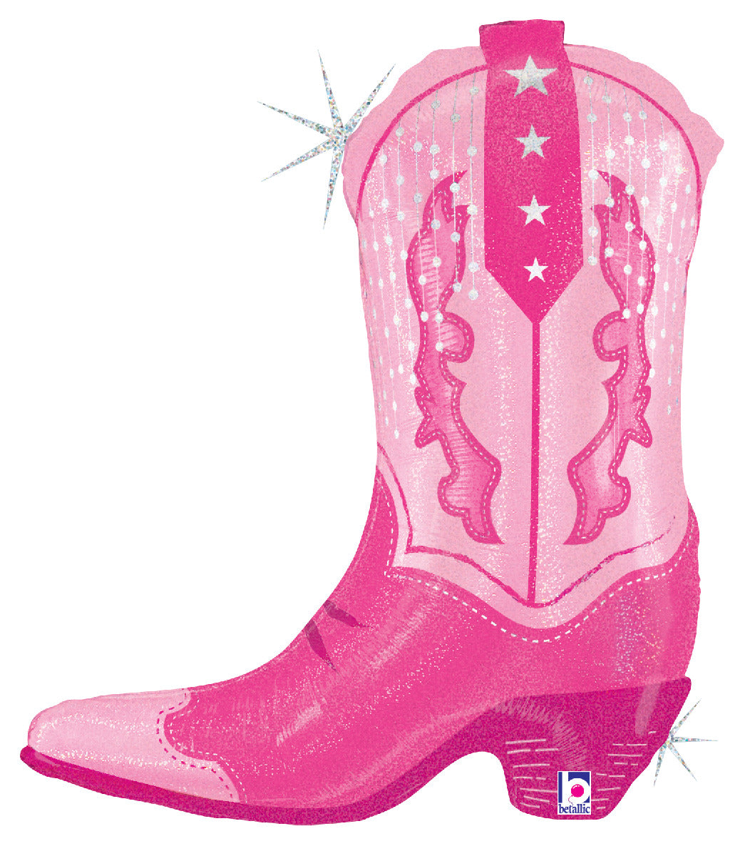 betallic-pink-cowgirl-boot-folienballon-29-zoll-pink-holo image 1