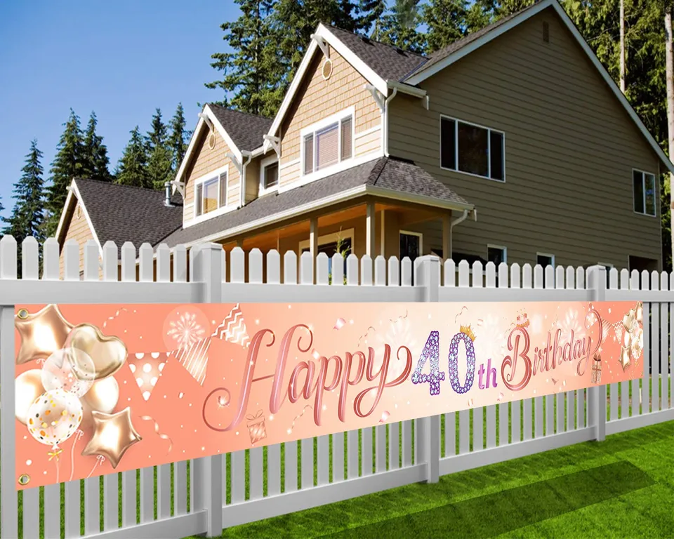 howaf-40-geburtstag-banner-stoff-ros-gold-274x37-cm image 1