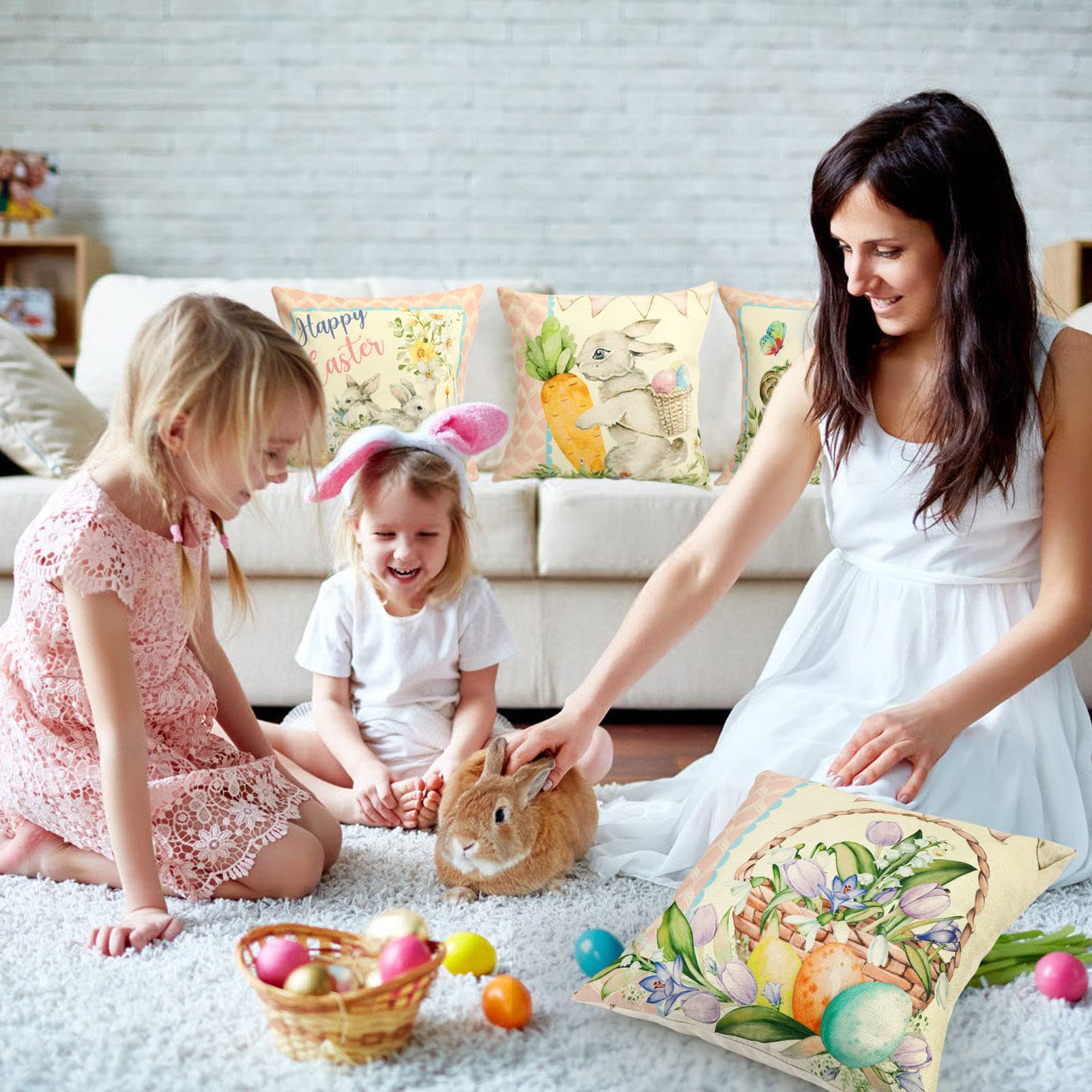 howaf-ostern-kissenbezug-45x45-cm-4er-set-beige-hase-leinen image 7