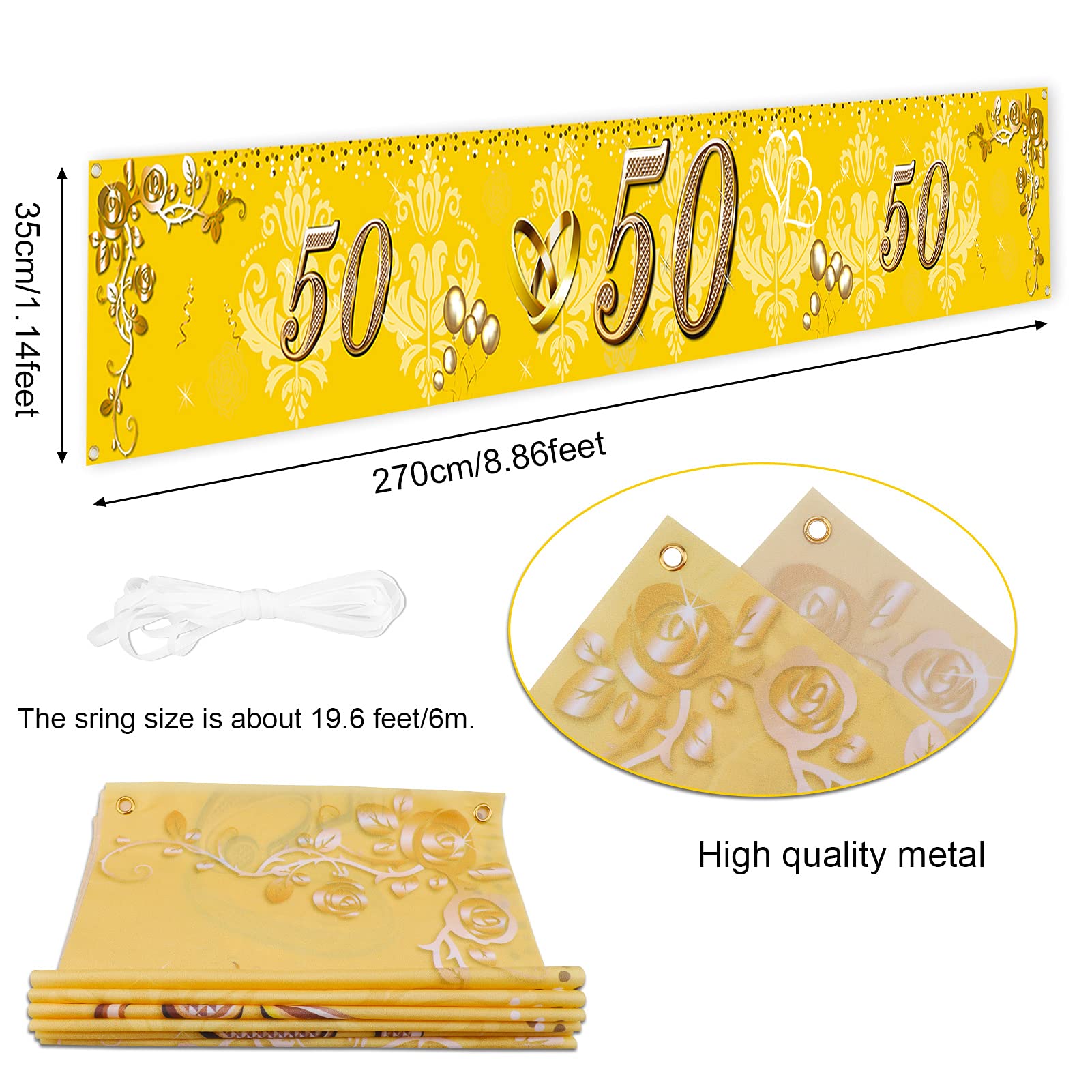 howaf-goldene-hochzeit-deko-set-gold-zahl-50-mit-ballons image 2