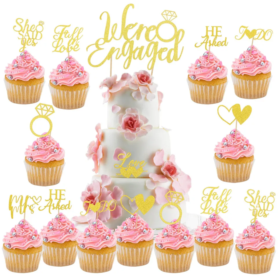 howaf-we-re-engaged-cake-topper-gold-tortendeko-25-stk image 1