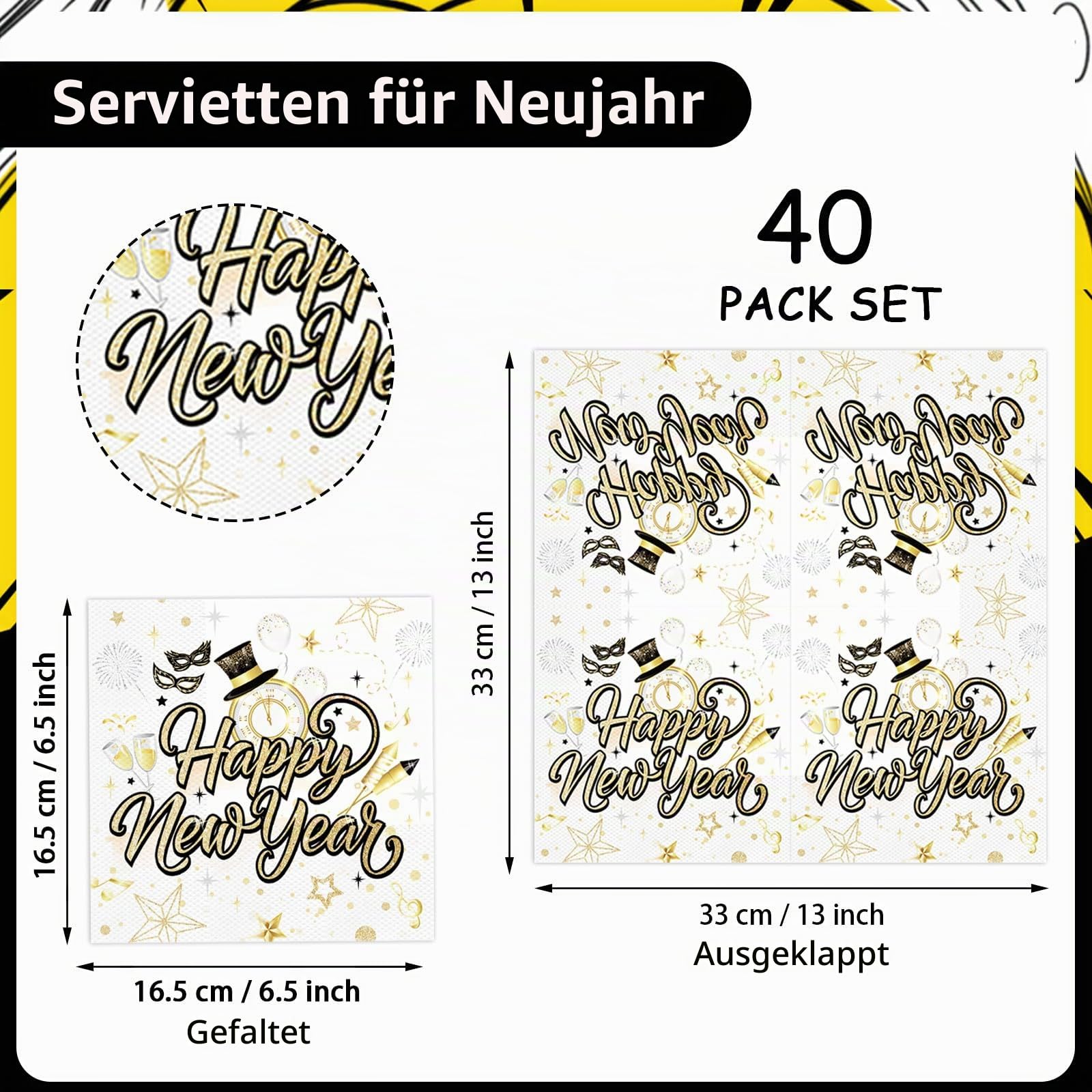 howaf-servietten-silvester-wei-gold-40-st-ck-33x33-cm image 2