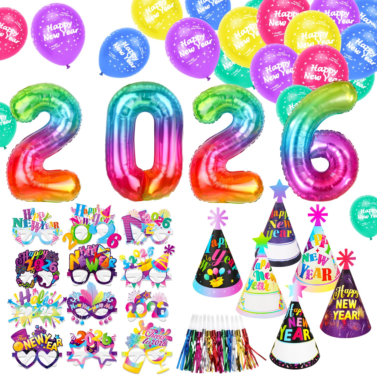 howaf-silvester-deko-2026-set-ballons-brille-hut-tr-ten-party image 1