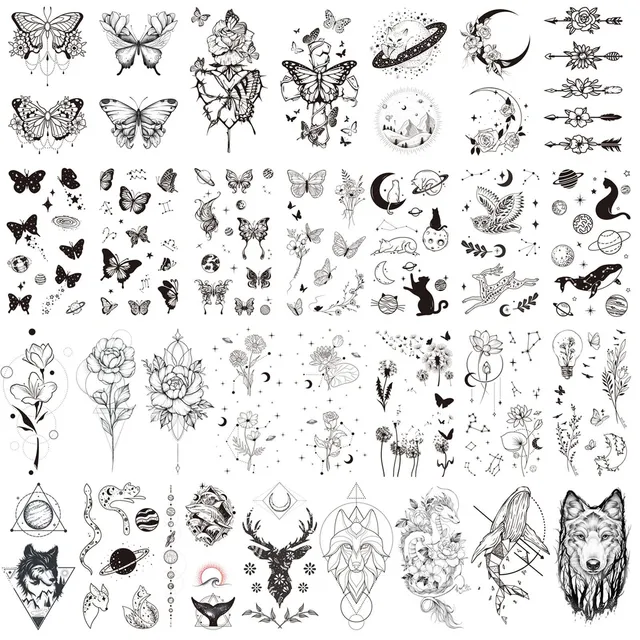 howaf-fake-tattoos-frauen-schmetterling-blume-30-blatt-schwarz image 1
