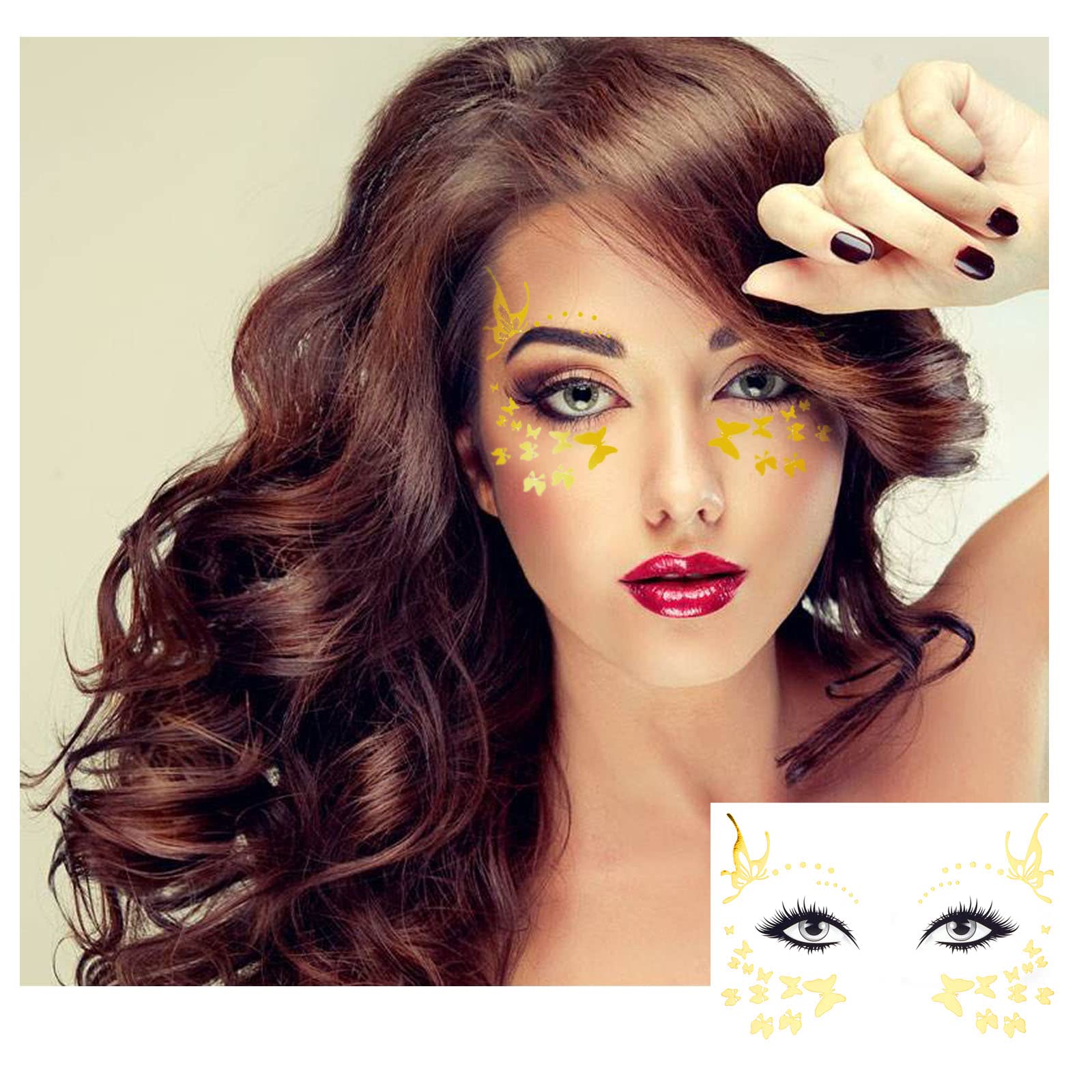 howaf-temporary-tattoos-gesichtstattoo-glitzer-gold-6-blatt-sterne image 4