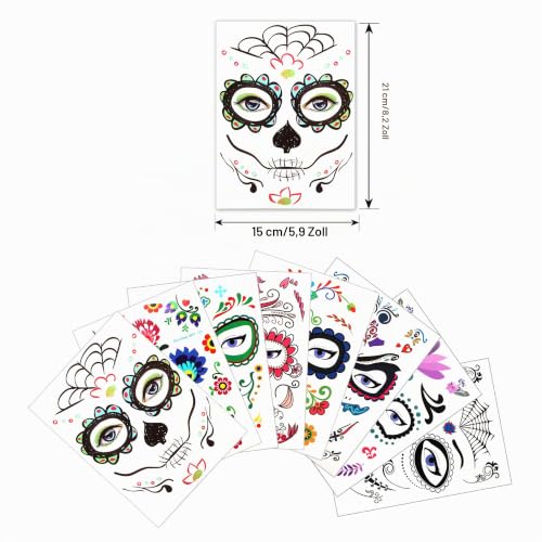 howaf-temporary-tattoos-halloween-gesichtstattoo-8-bl-tter-totenkopf image 8
