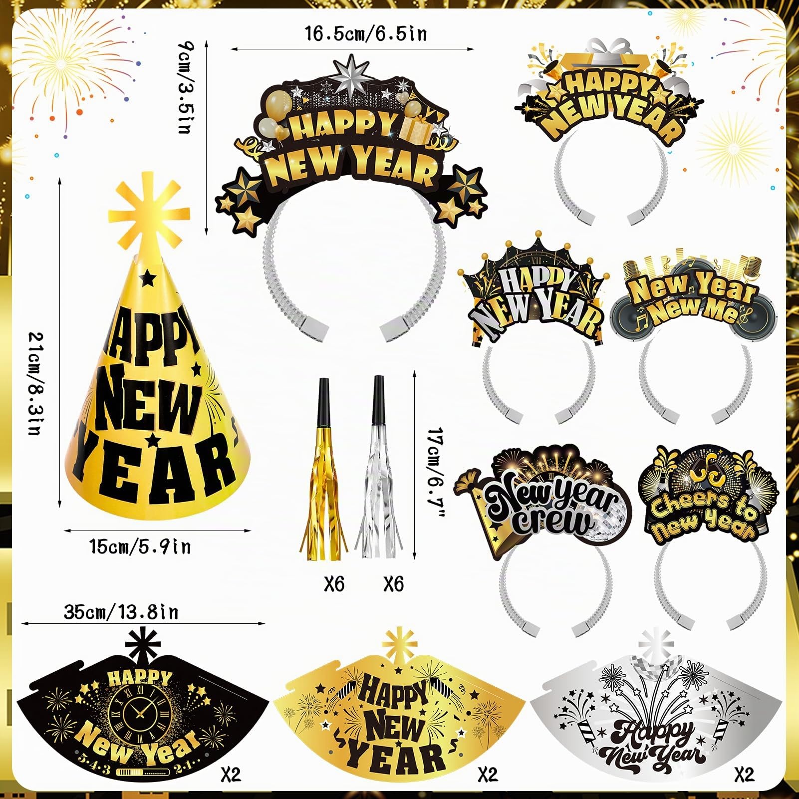 howaf-silvester-deko-2027-schwarz-gold-24-teilig-party-set image 2