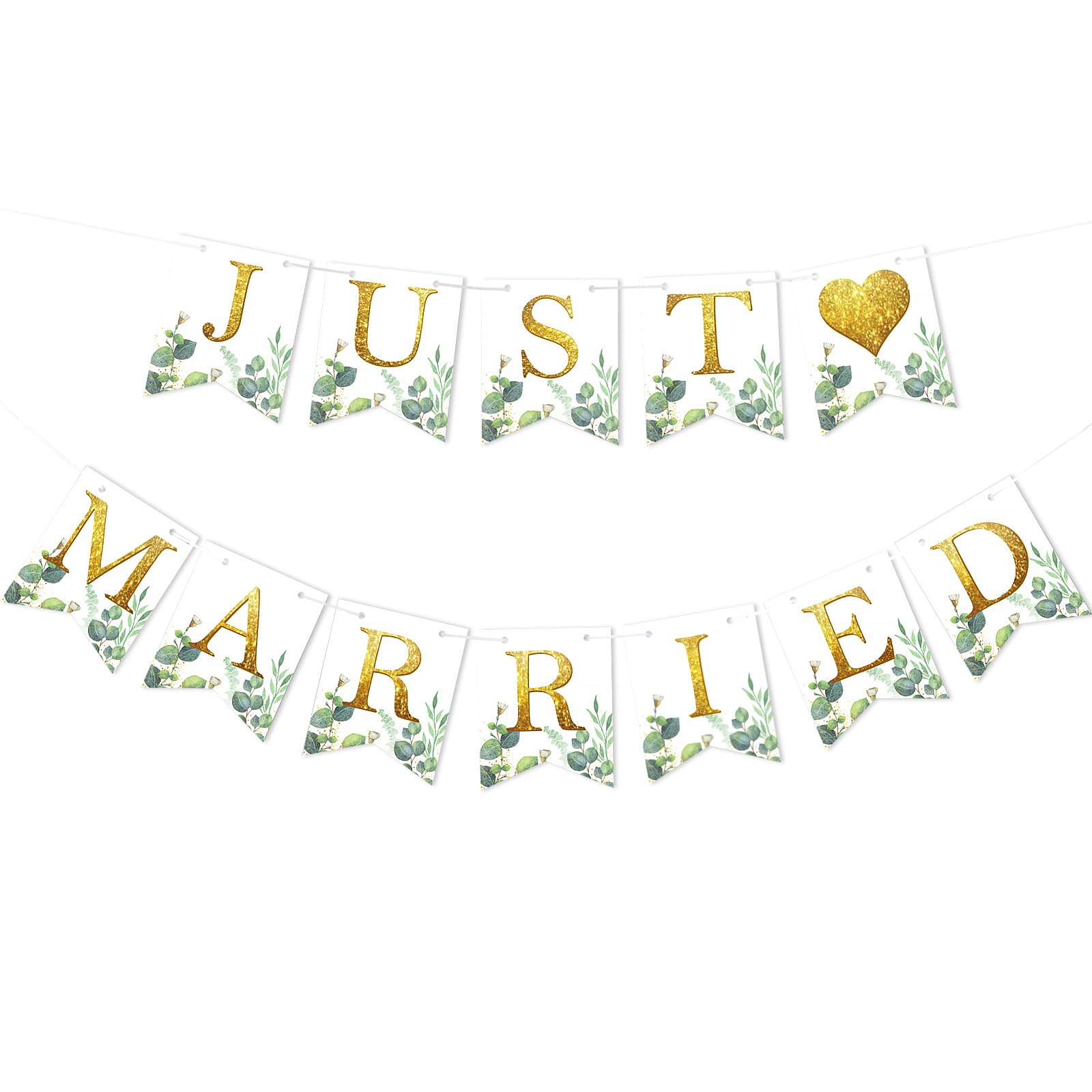 howaf-just-married-girlande-herzen-eukalyptus-banner-hochzeit image 1