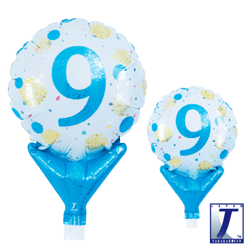 takara-upright-round-5-zoll-ballon-gold-blau-dots-no-9 image 1