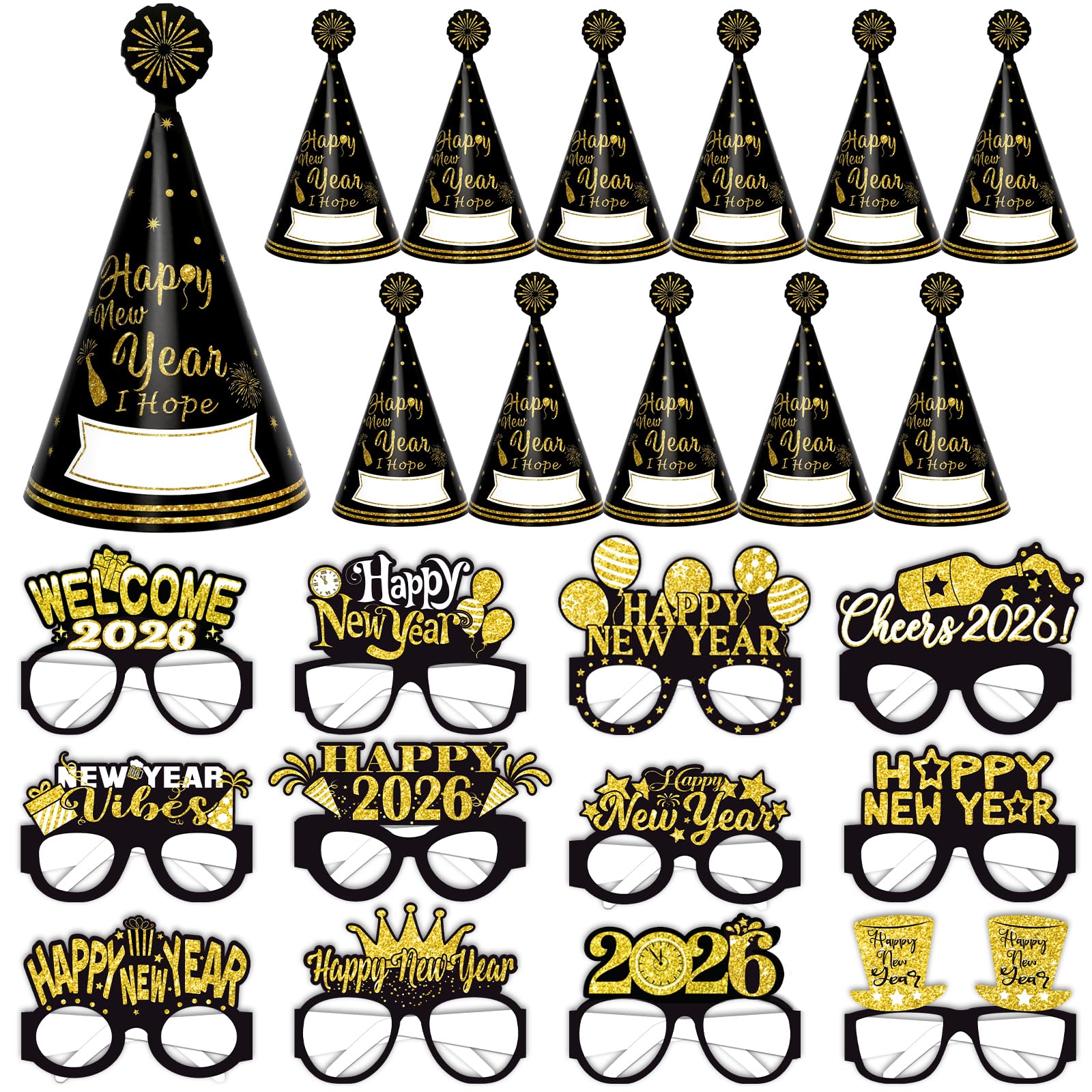 howaf-silvester-deko-2027-party-set-24tlg-h-te-brillen-schwarz-gold image 1