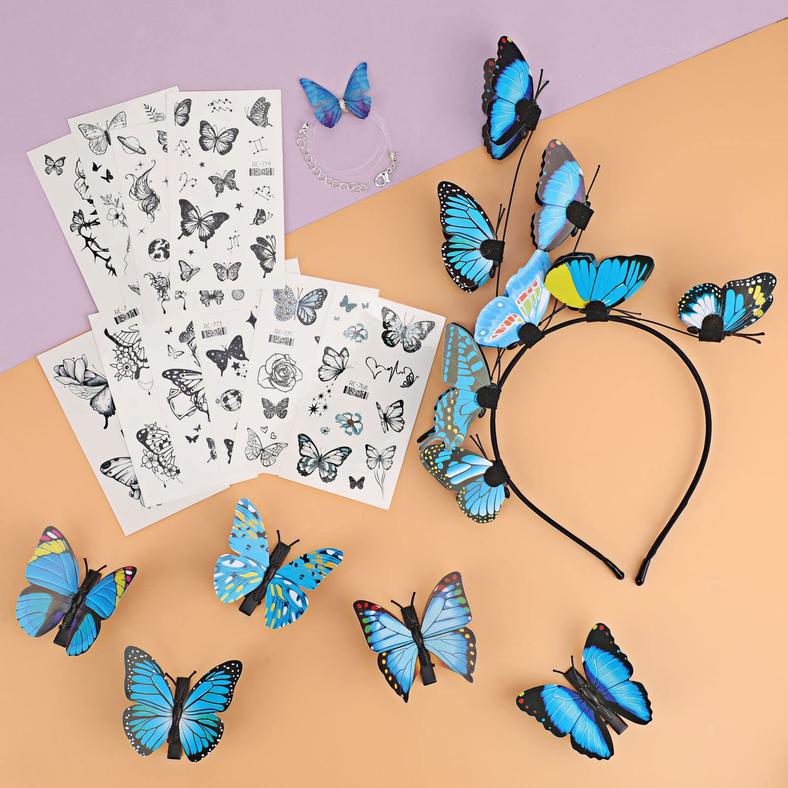 howaf-schmetterling-kost-m-damen-set-blau-haarreif-tattoos image 4