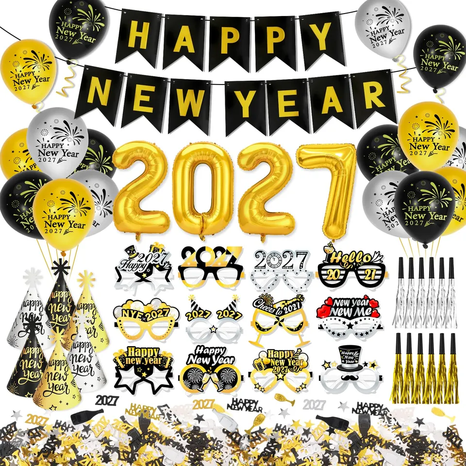 howaf-silvester-deko-2027-schwarz-gold-party-set-ballons image 1