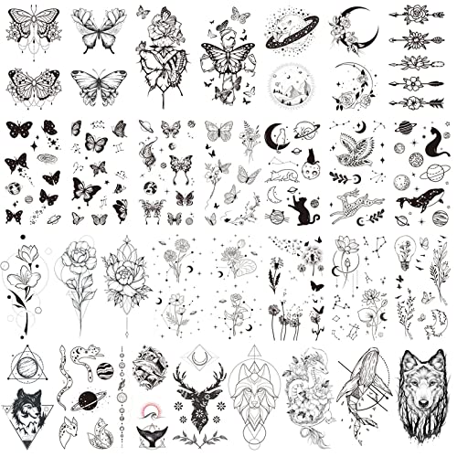 howaf-fake-tattoos-frauen-schmetterling-blume-30-blatt-schwarz image 8