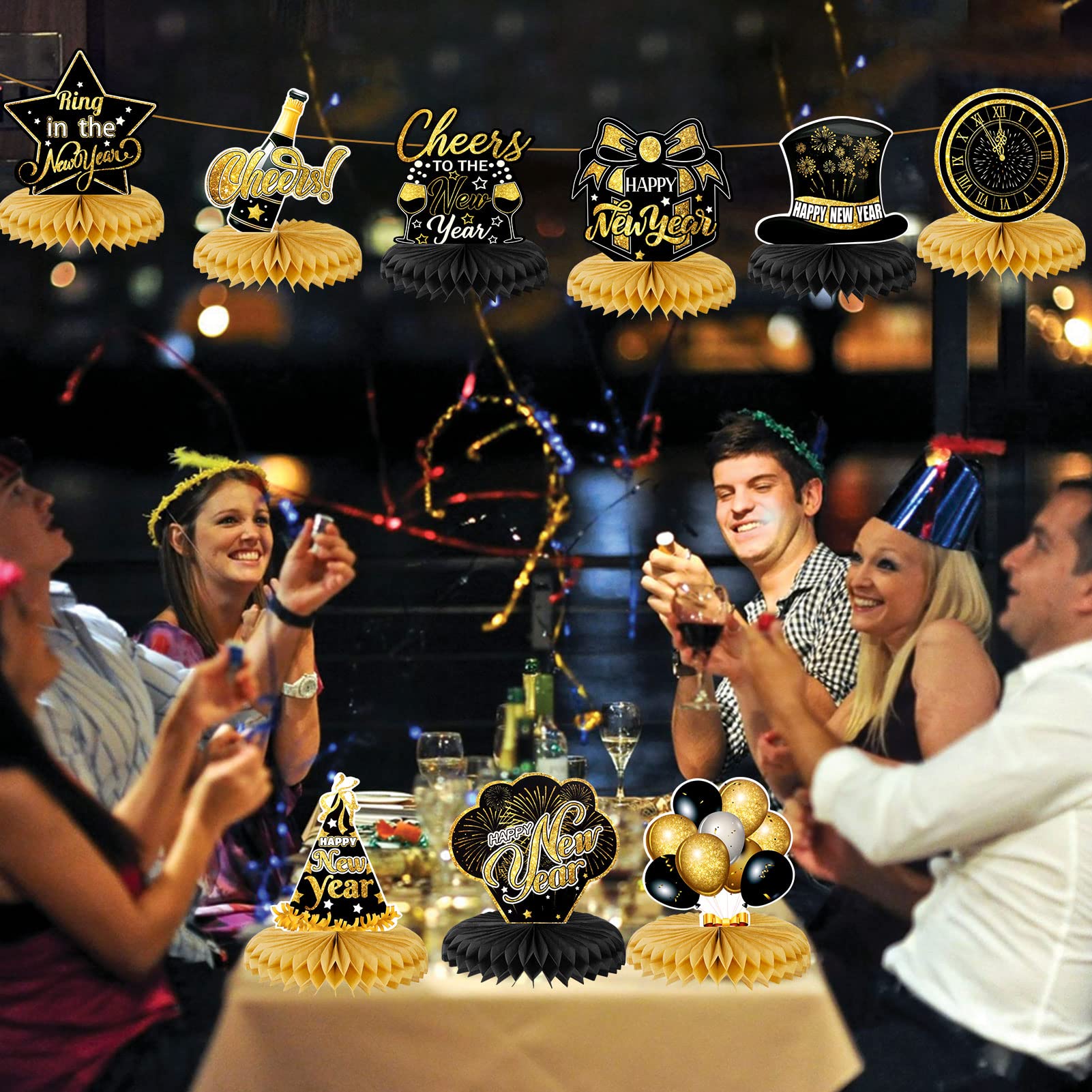 howaf-silvester-deko-2027-bienenwabe-9-st-ck-schwarz-gold image 6