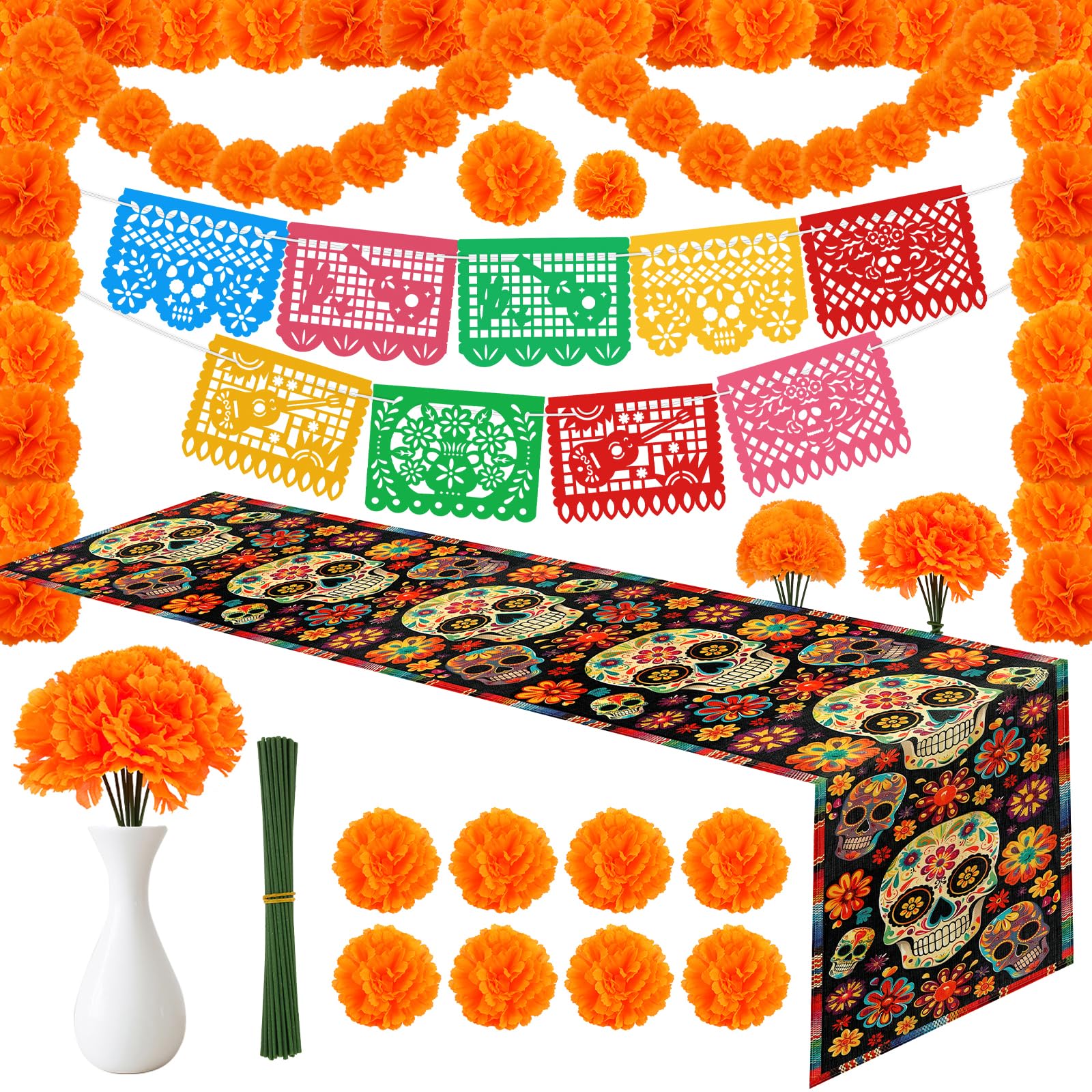 howaf-dia-de-los-muertos-ringelblumen-40tlg-orange-stiel image 8