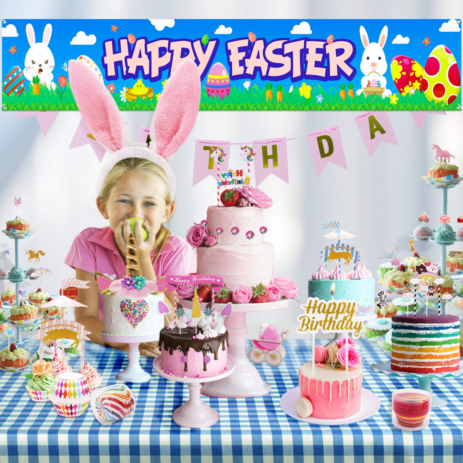 howaf-frohe-ostern-banner-stoff-180x30-cm-hase-osterei image 5