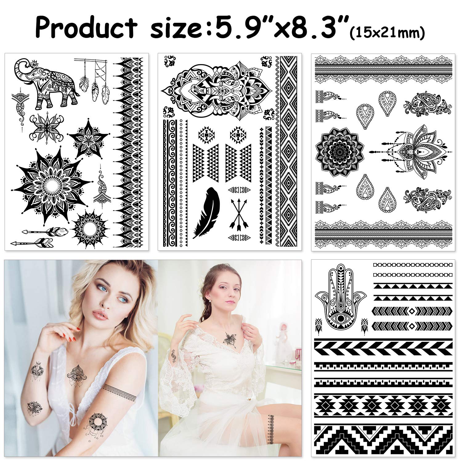 howaf-tempor-re-tattoos-schwarz-mandala-feder-10-bl-tter image 5