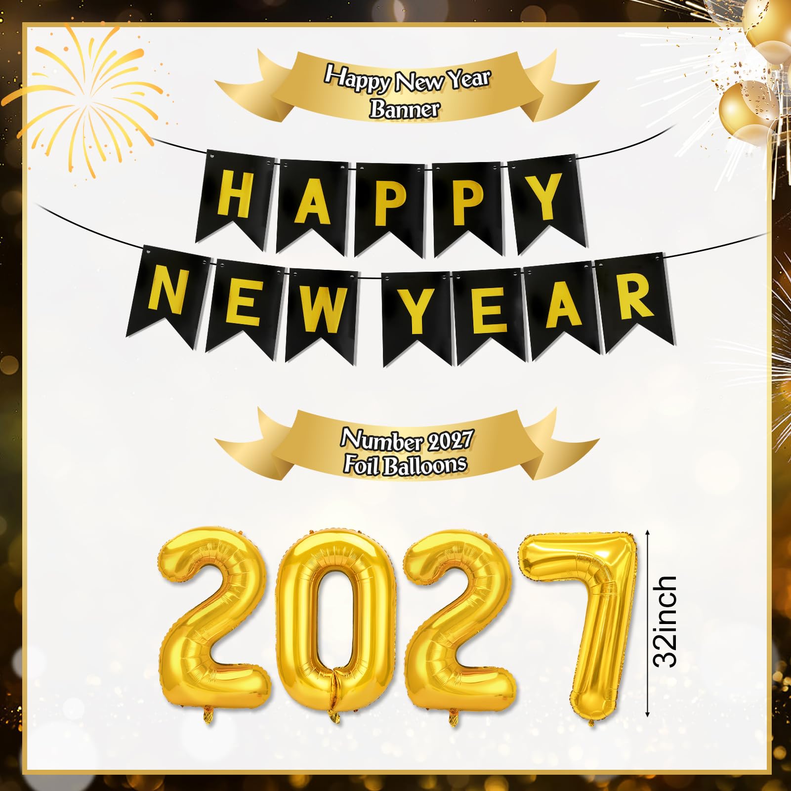 howaf-silvester-deko-2027-schwarz-gold-party-set-ballons image 2