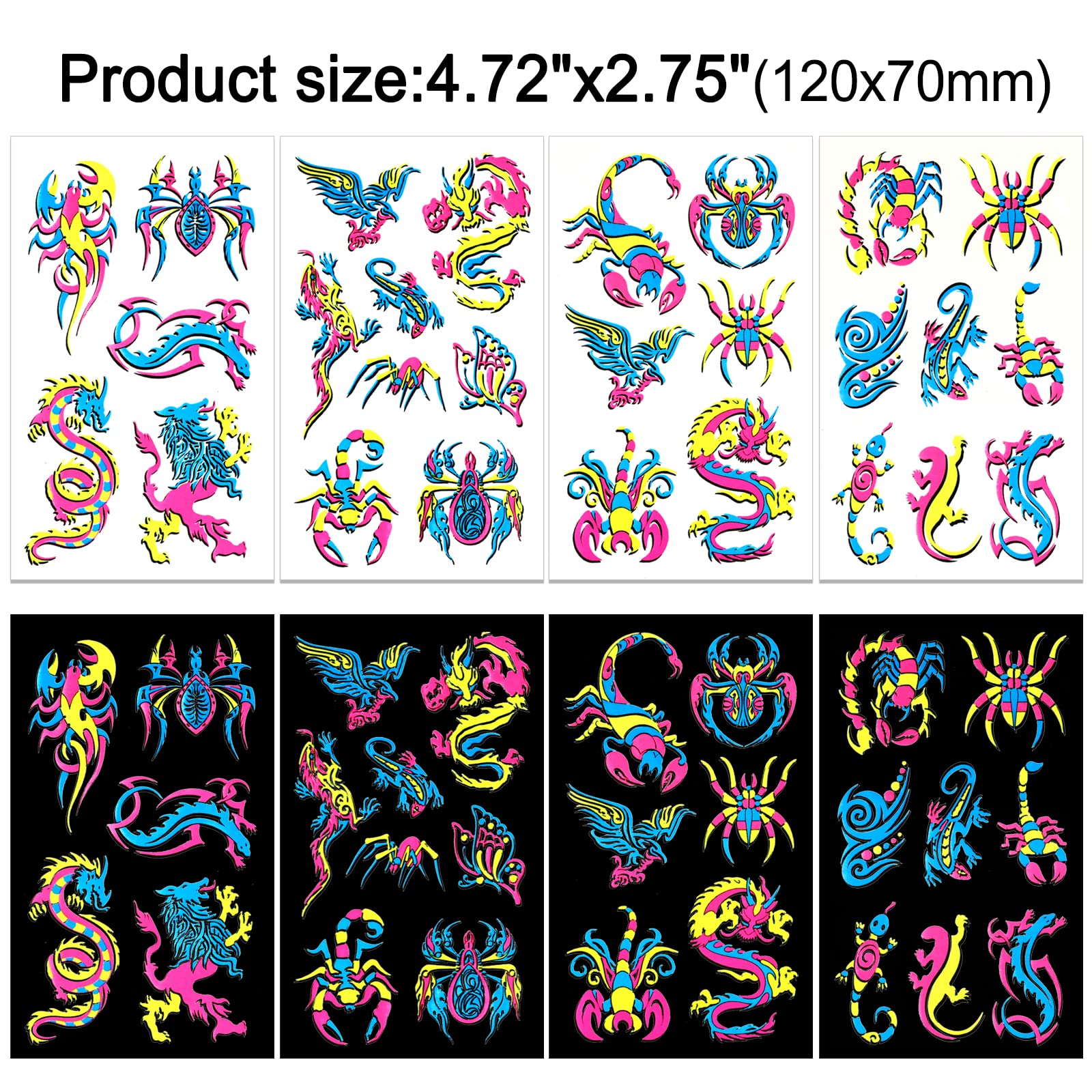 howaf-temporary-tattoos-neon-schwarzlicht-tattoo-10-blatt image 3