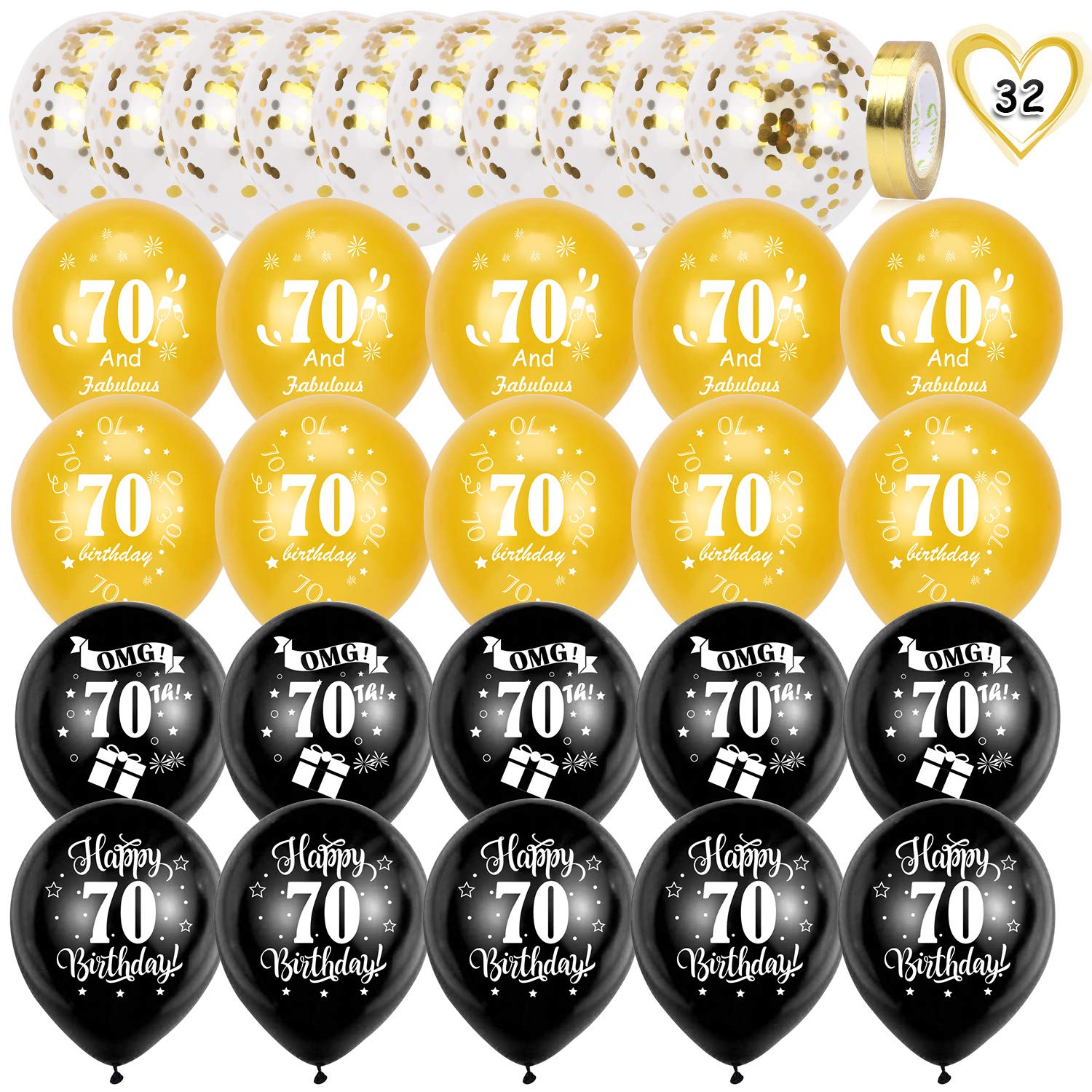 howaf-70-geburtstag-luftballons-schwarz-gold-30-st-ck-latex image 2