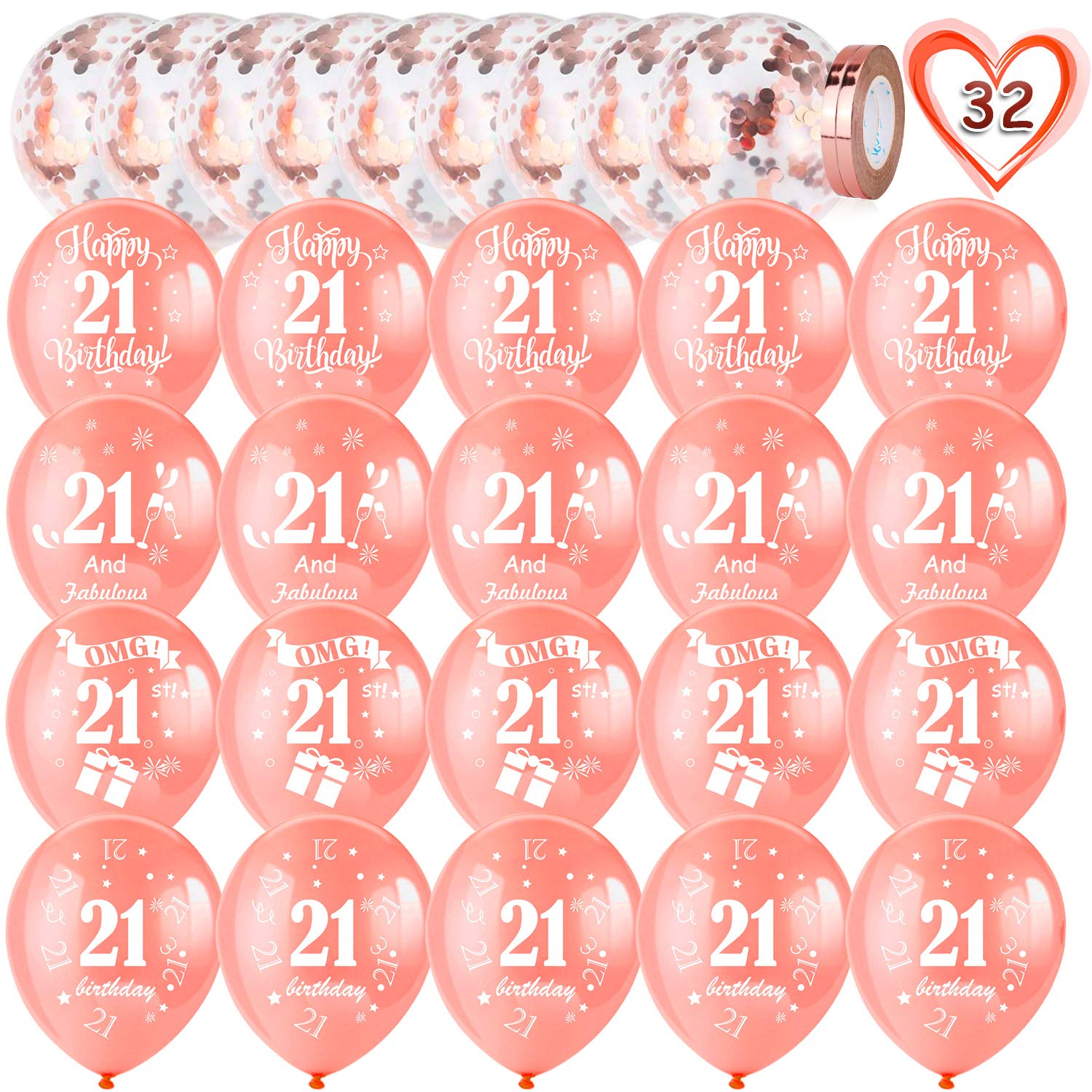 howaf-21-geburtstag-luftballons-ros-gold-30-st-ck-12-zoll-latex image 2