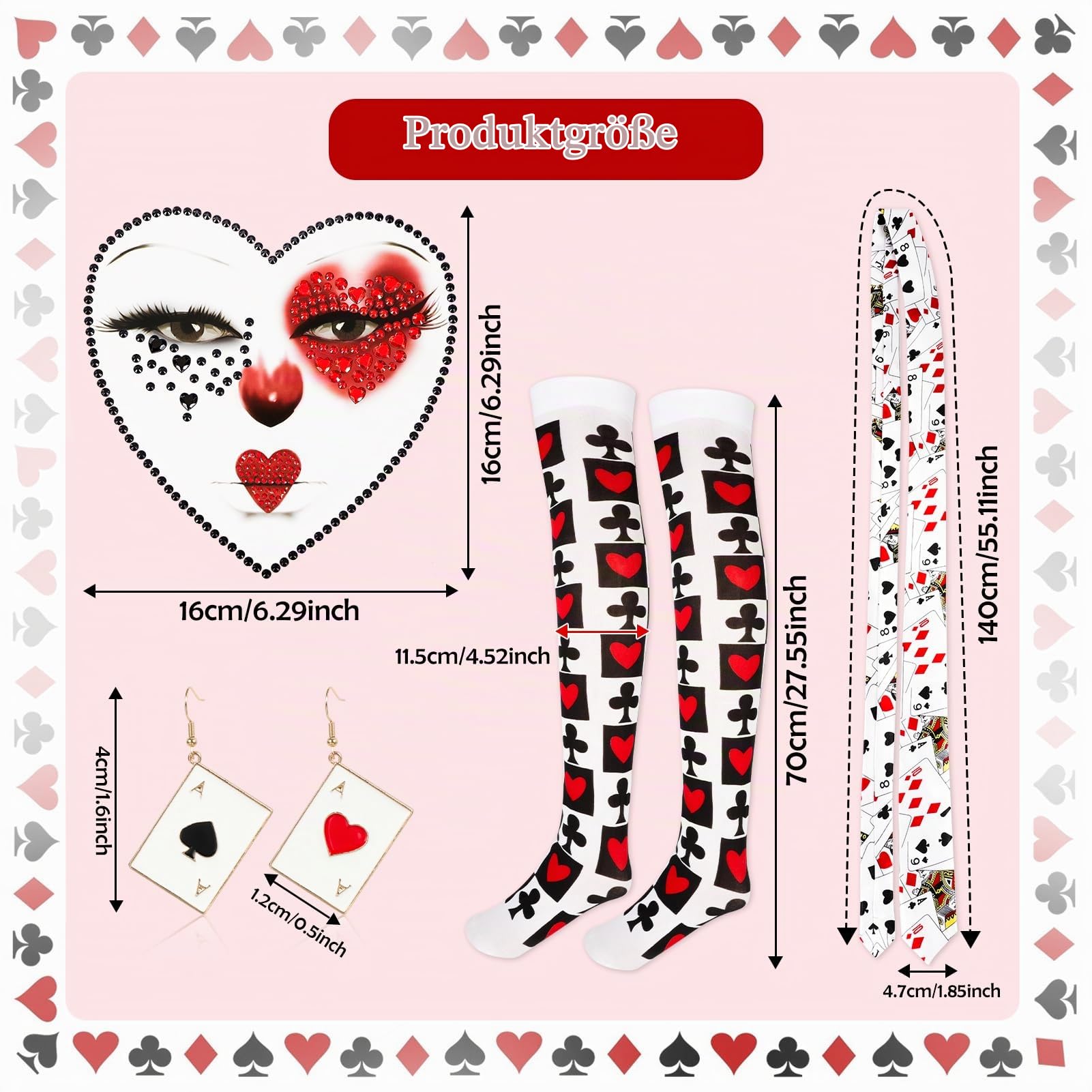 howaf-karneval-kost-m-damen-poker-set-krawatte-str-mpfe image 2