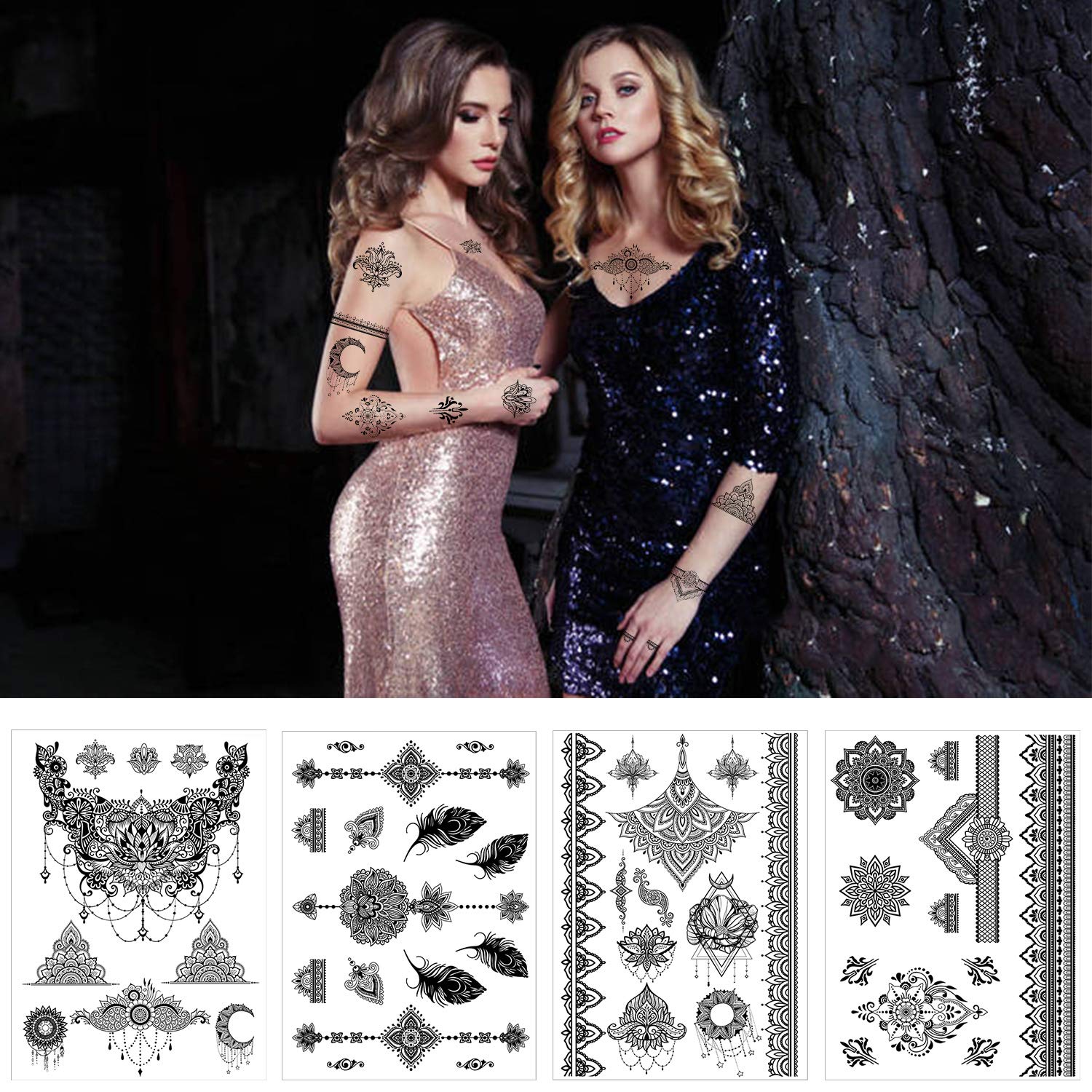 howaf-tempor-re-tattoos-schwarz-mandala-feder-10-bl-tter image 6
