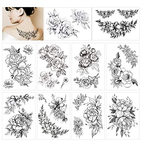 howaf-temporary-tattoos-schwarze-rose-10-blatt-wasserdicht image 8