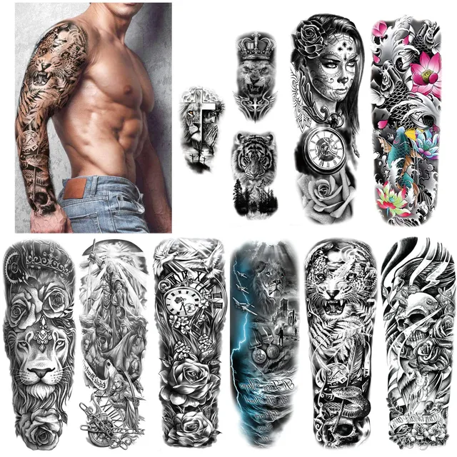 howaf-tempor-re-tattoos-vollarm-11-bl-tter-schwarz-wasserdicht image 1